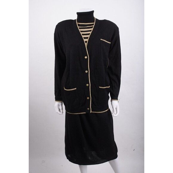 Laurette Par le chois Womens Knit Midi Skirt Cardigan Sweater 3pc M Black NWT - Picture 1 of 16